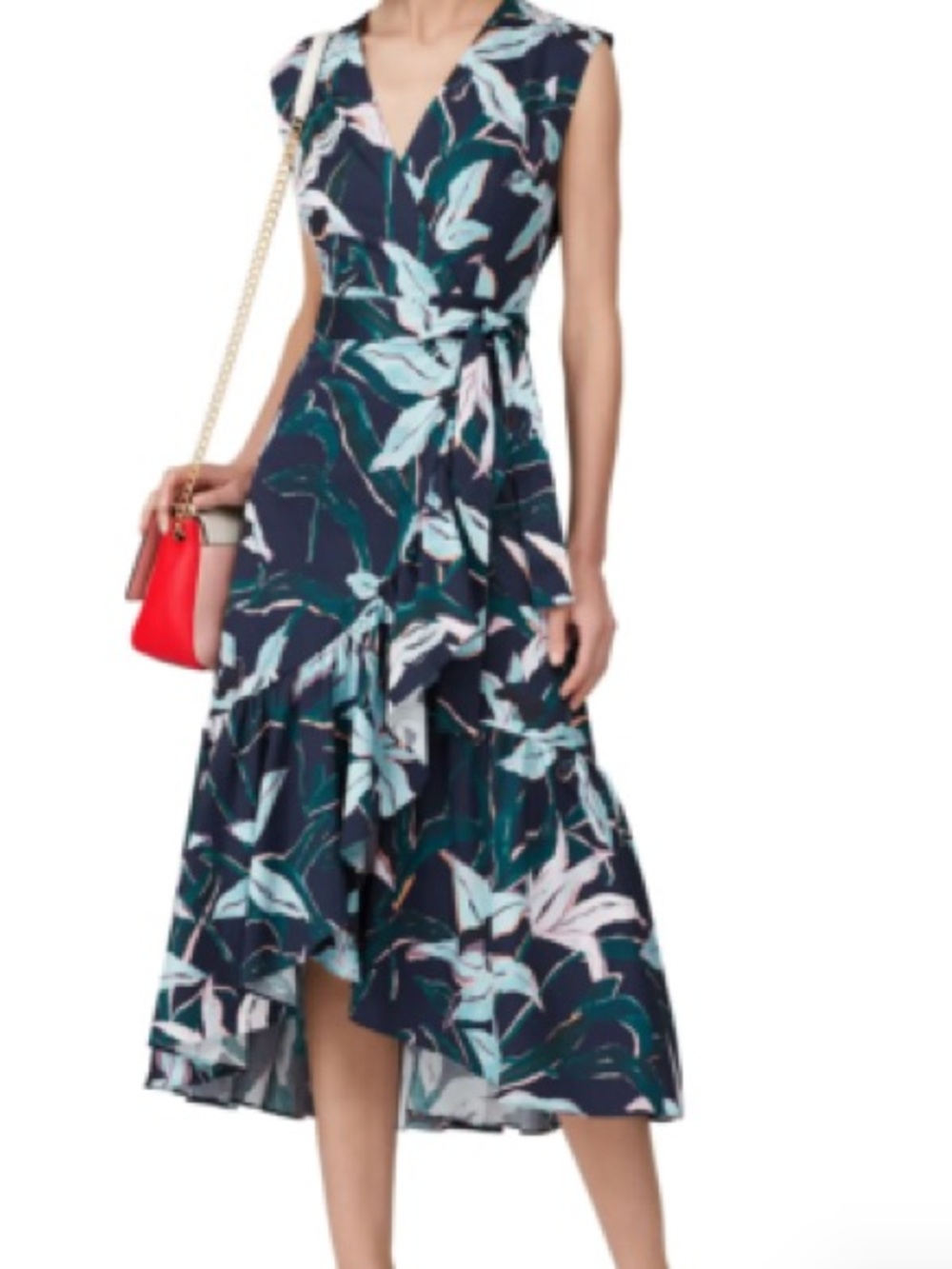 Tory Burch Women's Bloom Print Wrap Navy Cotton Midi Dress size M